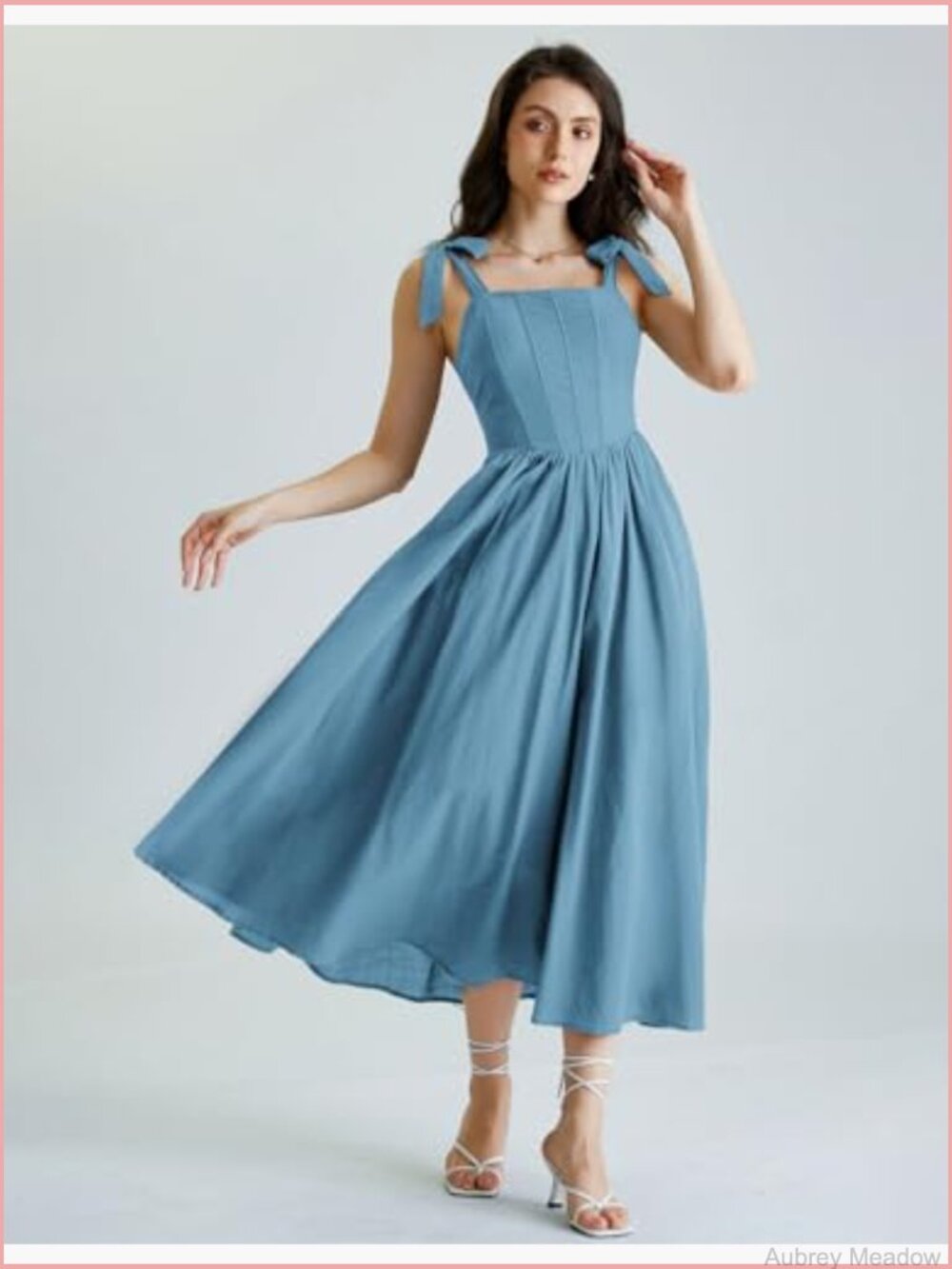 Renaissance Corset Dress Square Neck Cottagecore Fishbone Sundress A-Line Maxi - Picture 4 of 7